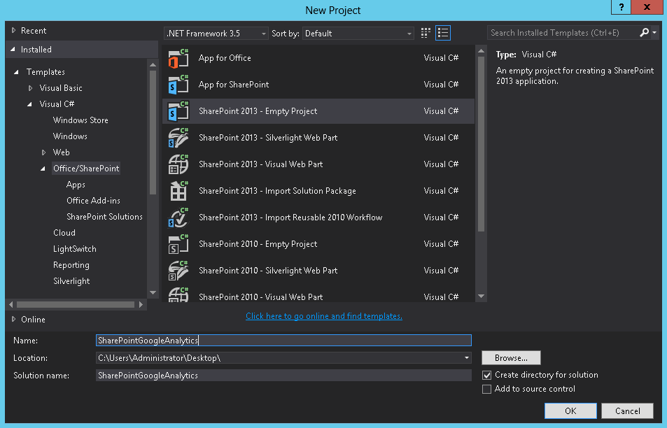 New SharePoint project