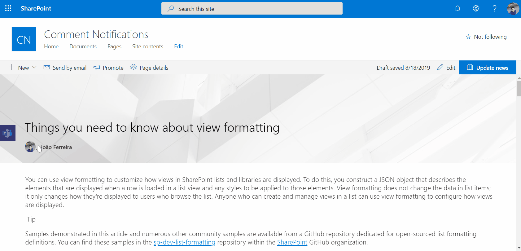 Share SharePoint content to Microsoft Teams