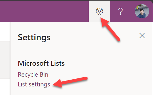 Microsoft Lists Settings