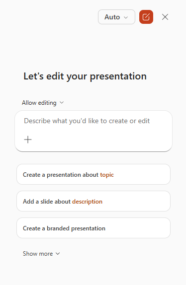 PowerPoint Copilot panel to highlight image model showing 