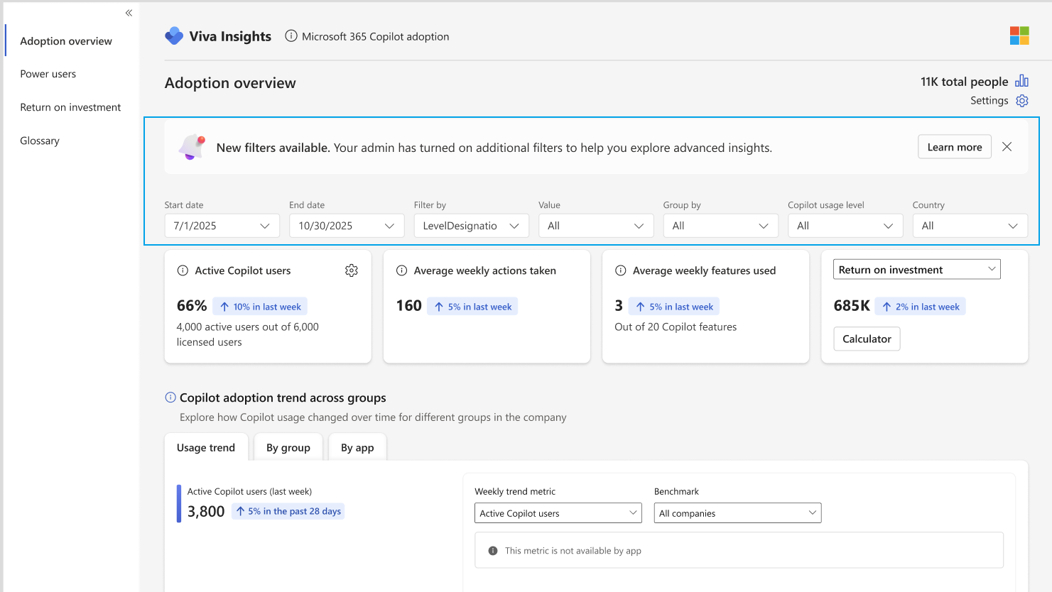 Viva Insights Attribute quality and filter settings.
