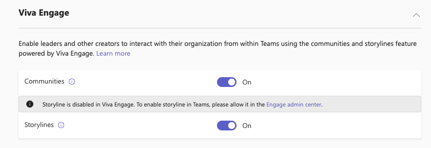 Viva Engage controls in Teams admin center.