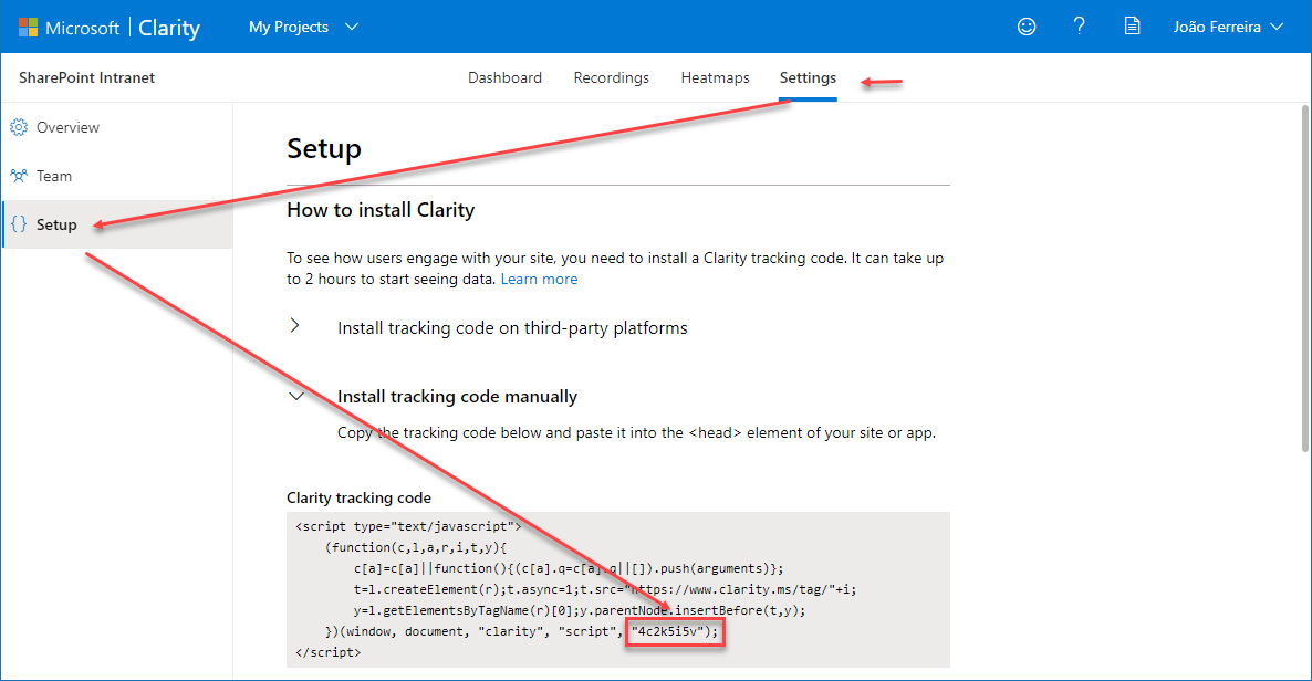 Microsoft Clarity Setup code