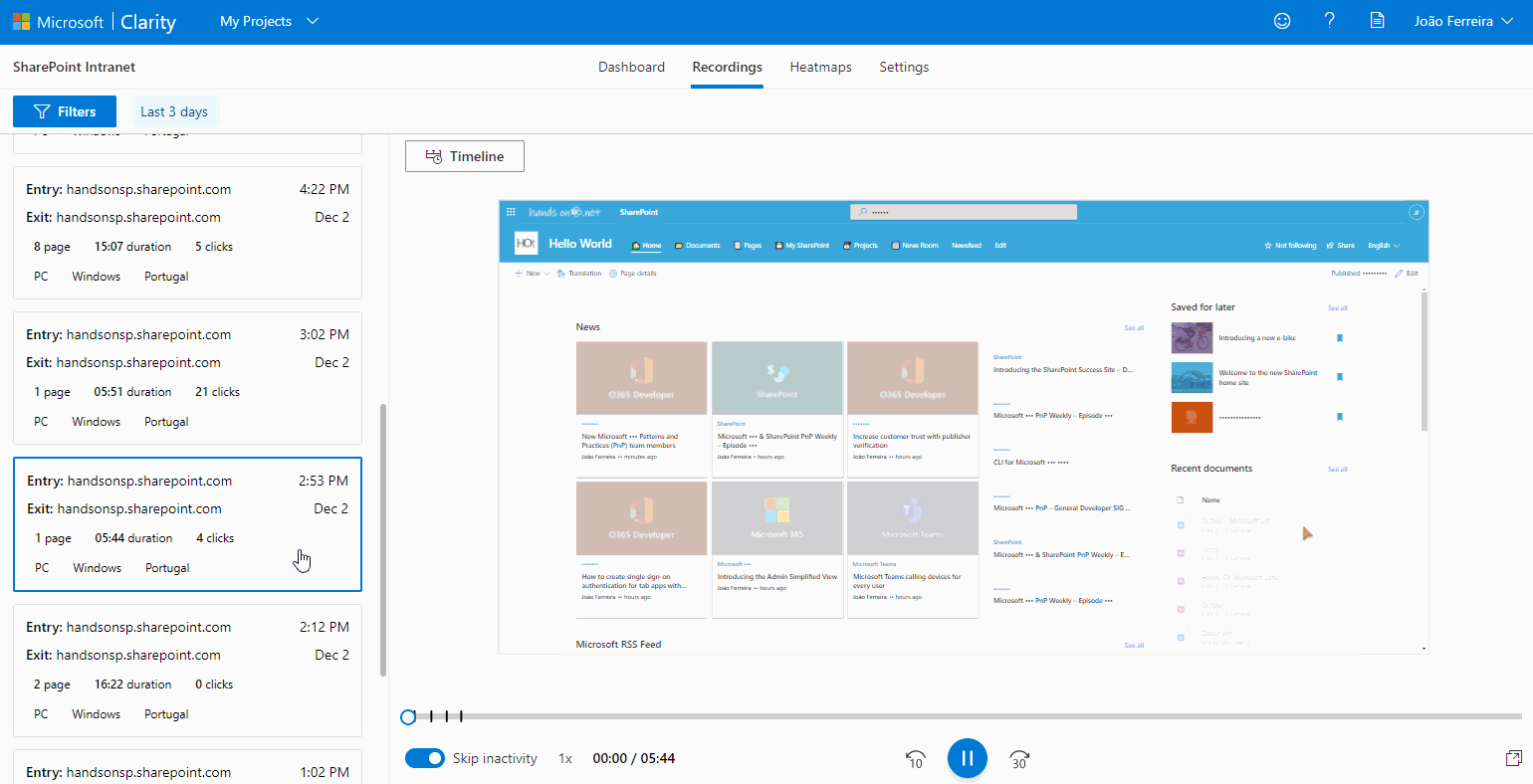 Microsoft Clarity Dashboard