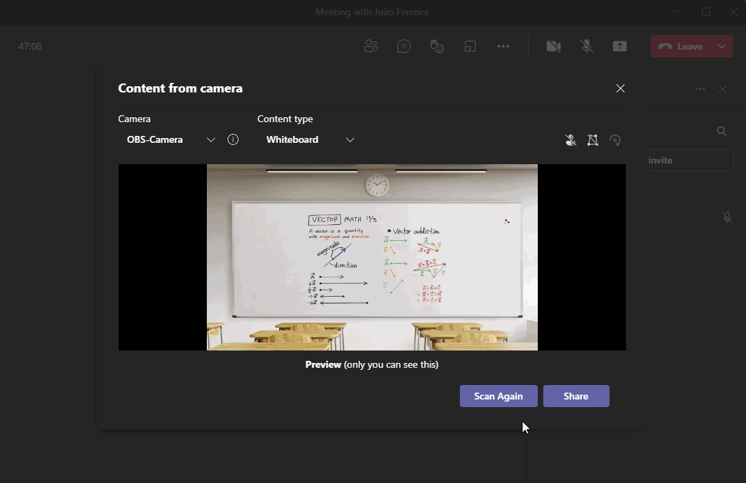 Microsoft Teams content from camera