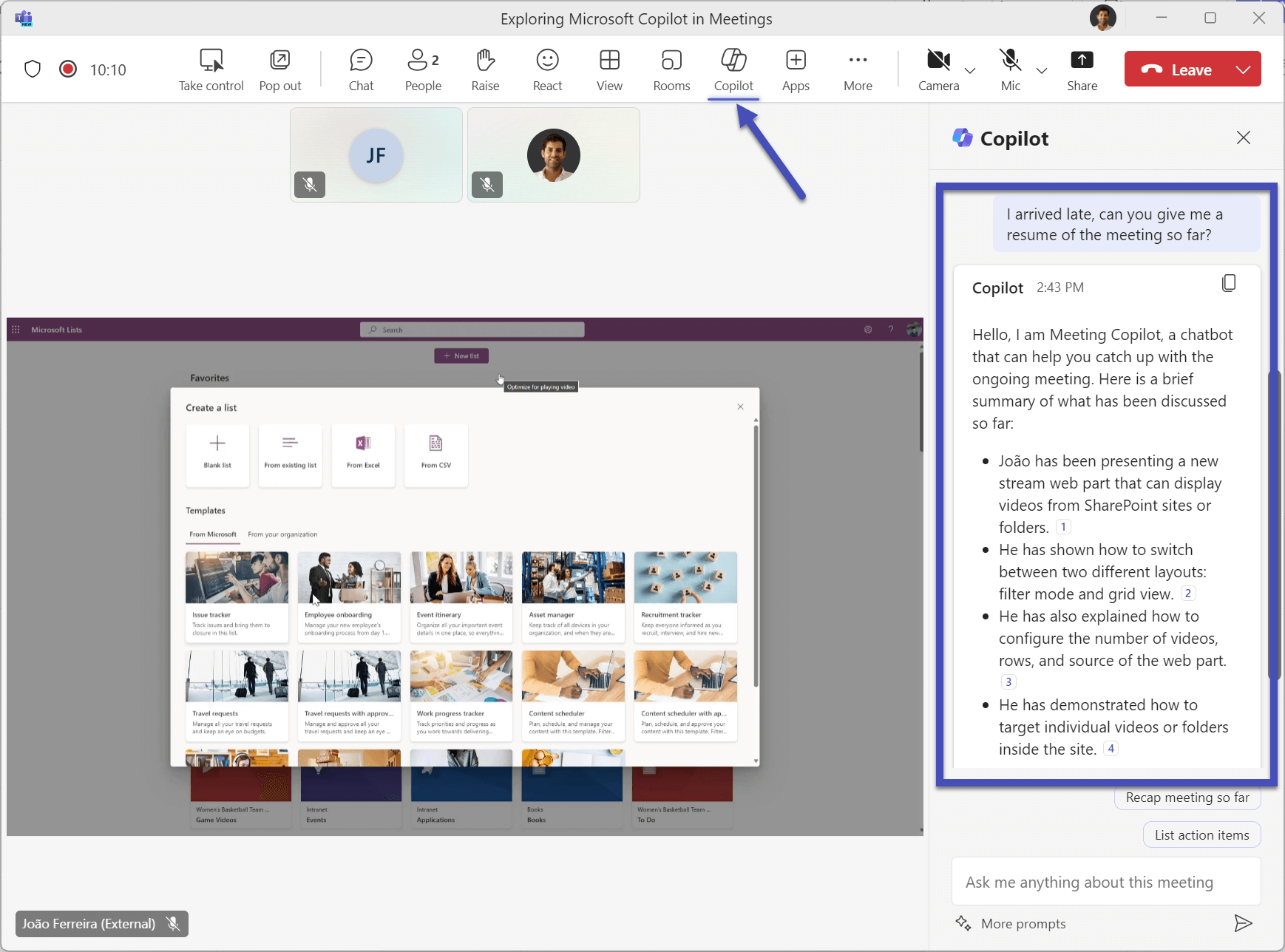 Microsoft Copilot for Microsoft 365 in Microsoft Teams meetings