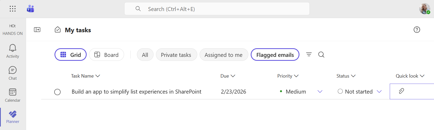 Flagged emails in Microsoft Teams
