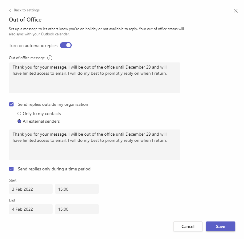Out of Office Microsoft Teams