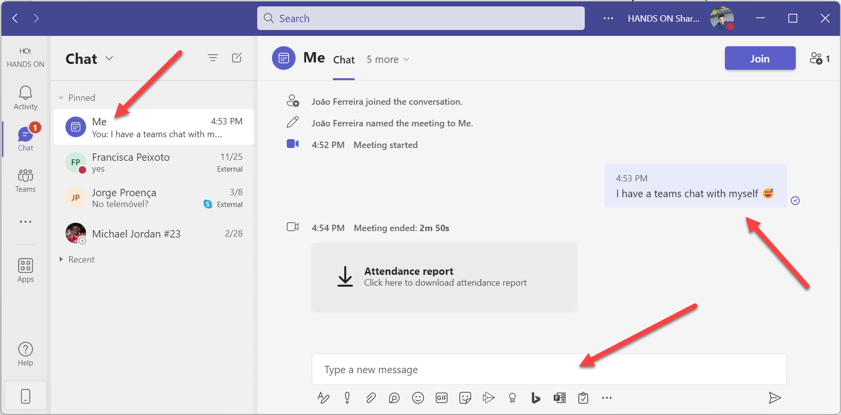 Create a self chat in Microsoft Teams   HANDS ON Teams