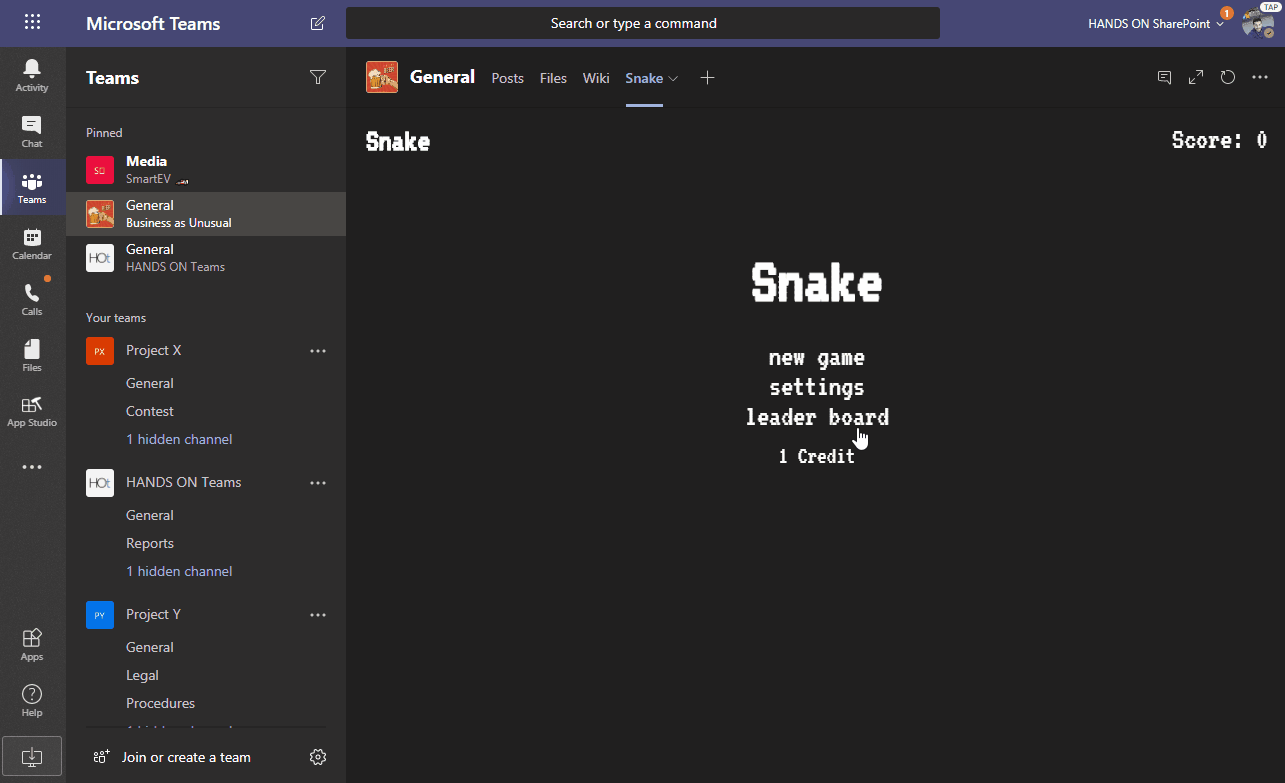 Snake for Microsoft Teams