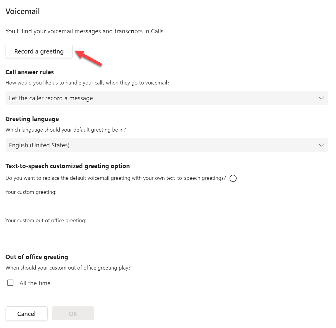 Microsoft Teams voicemail message