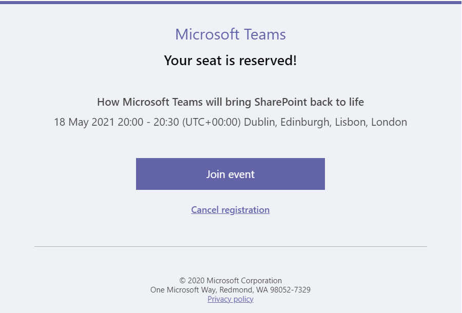 Microsoft Teams webinar email